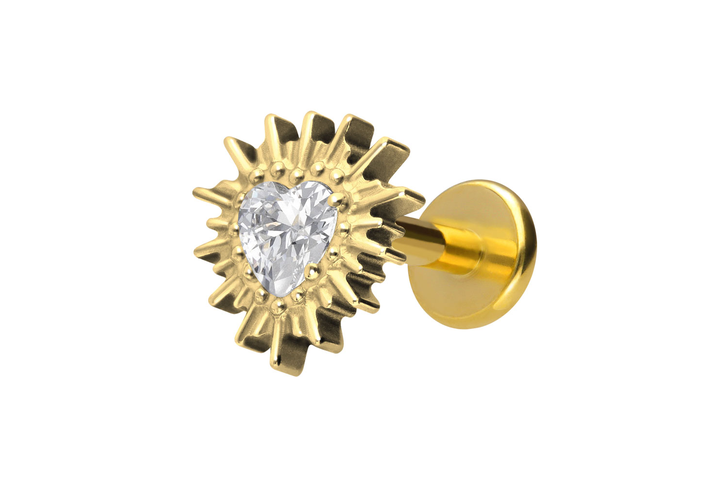 Titan Labret Piercing mit Innengewinde KRISTALLHERZ + SONNENSTRAHLEN